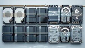 Festplatten, SSDs und andere Datenträger sind jeweils zu 10 Stück mit Kreppband zu bündeln. Elektroschrott und EDV Entsorgung